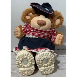 Vintage 1985 Furskins Hattie Bear Plush Coleco Gingham Denim Outfit Boots